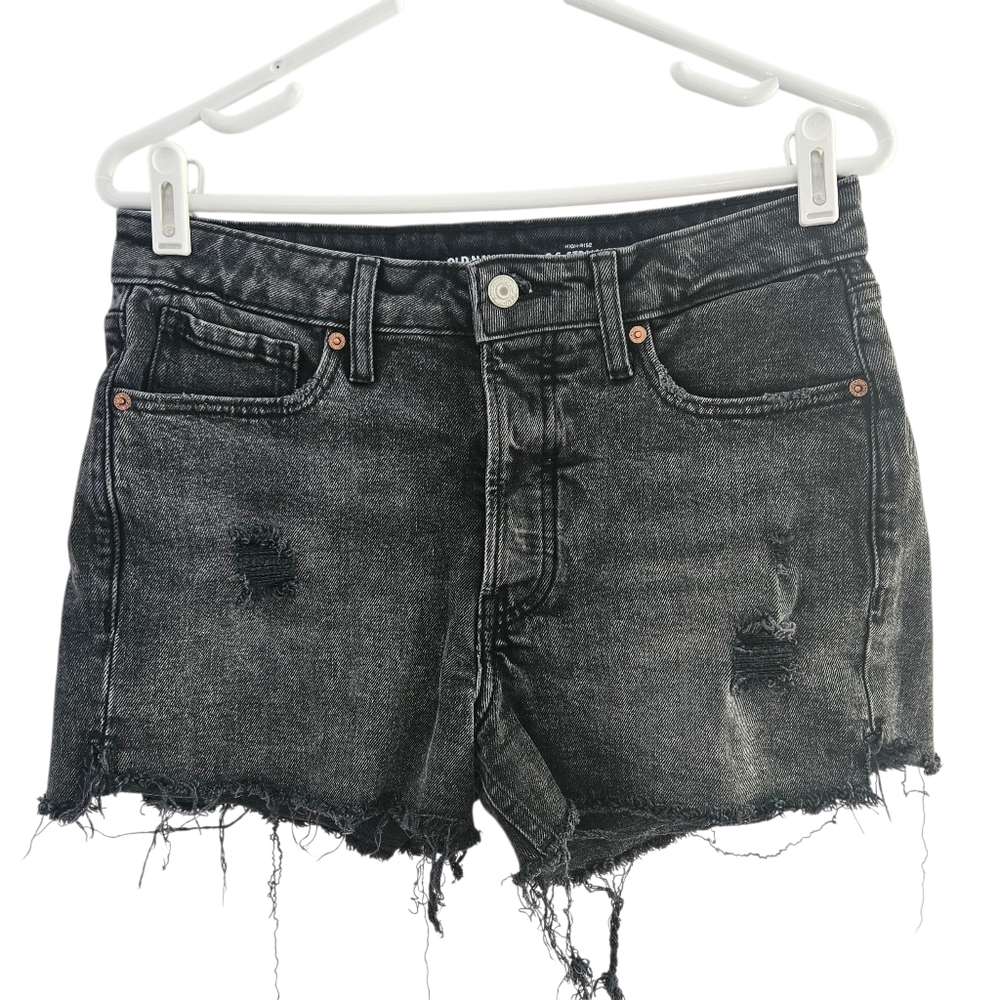 Old Navy High-Rise O.G. Straight Distressed Black Denim Shorts